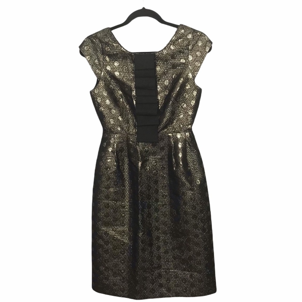 J Crew Collection Gold Metallic Wool Silk Blend Polka Dot Dress